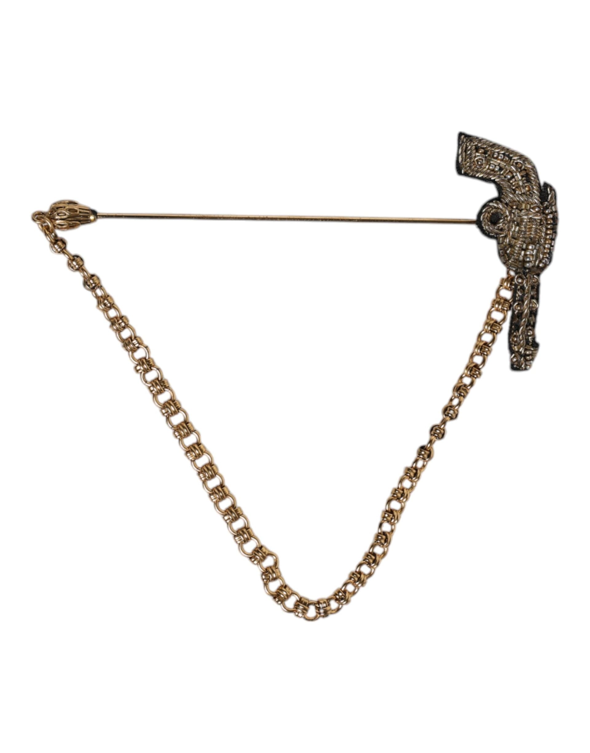 Dolce & Gabbana Black Gold Brass Copper Revolver Brooch Lapel Pin - 2