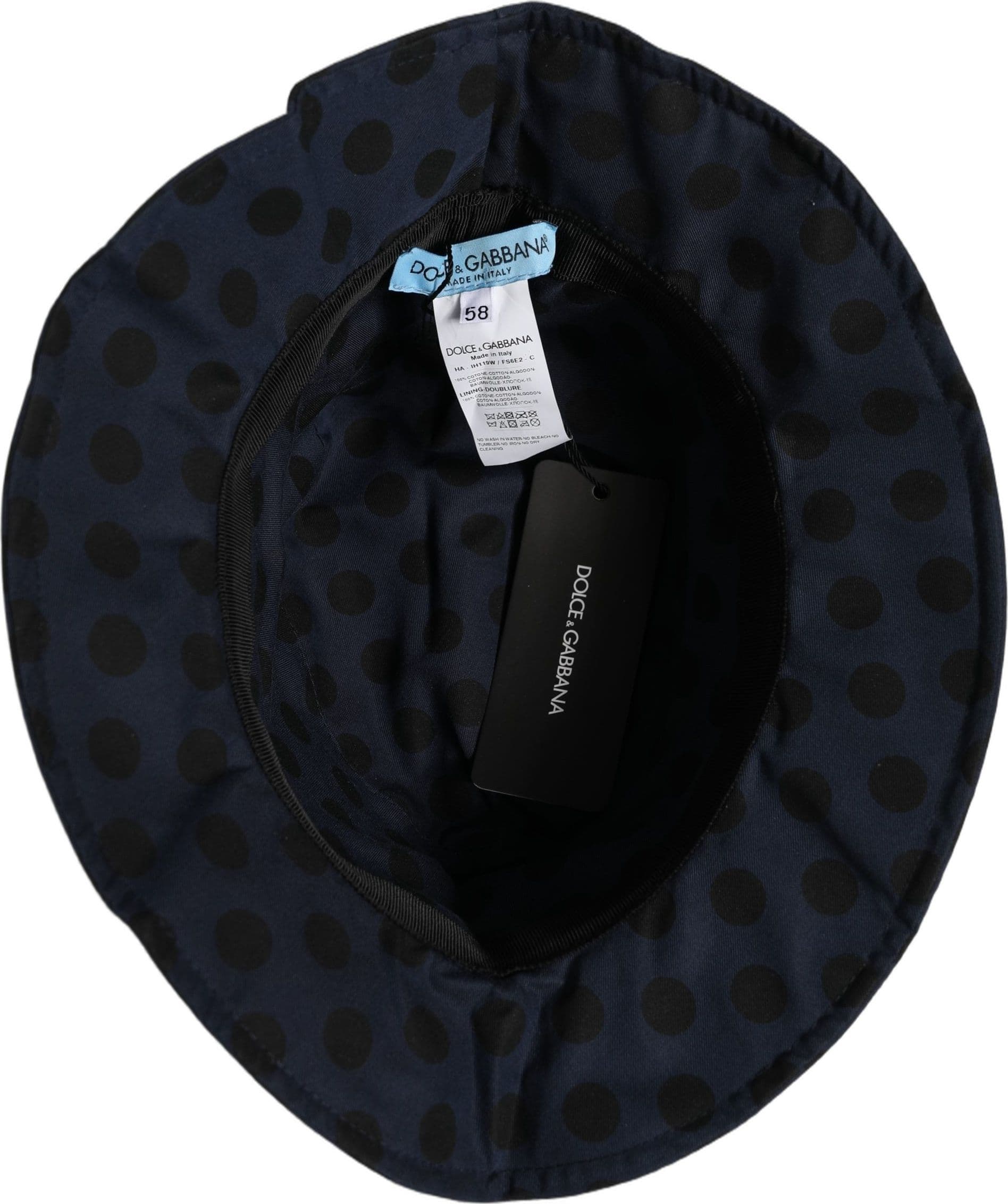 Dolce & Gabbana Blue Black Polka Dot Cotton Bucket Capello Hat - 4