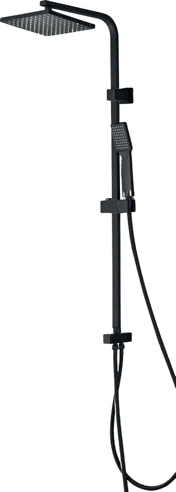 Colonna Doccia Quadrata Nero Opaco con Supporto Regolabile, Doccetta Square e Soffione 20x20 cm - 4