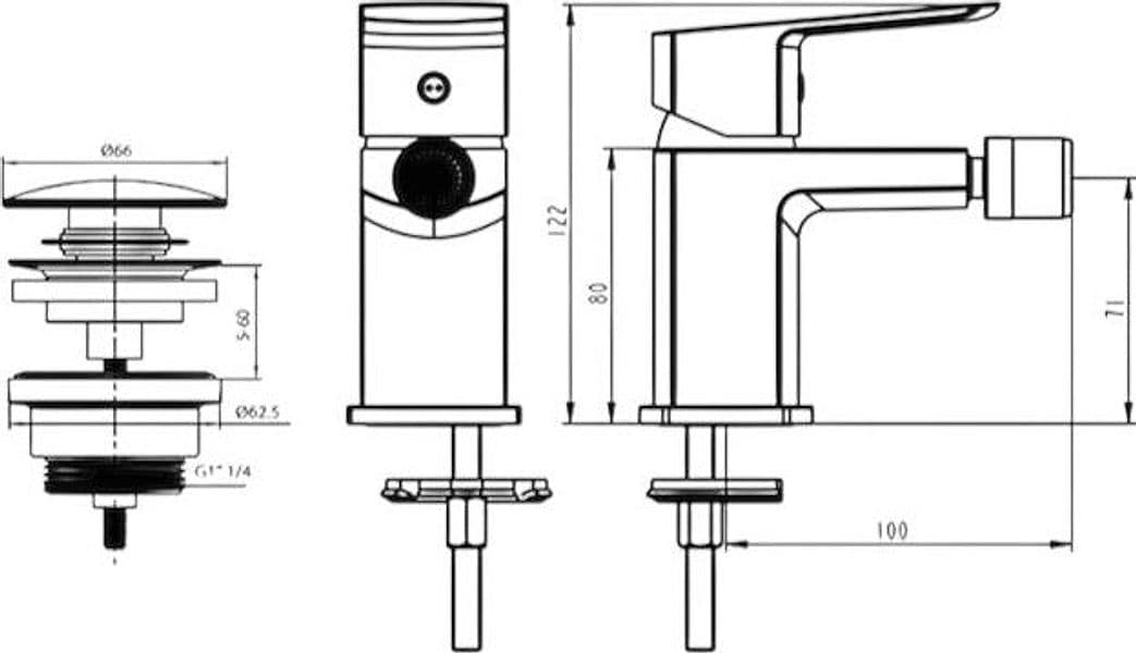 Miscelatore Bidet Cromato con Piletta Click Clack in Ottone 1”1/4 – Cartuccia Ø35 mm - 2