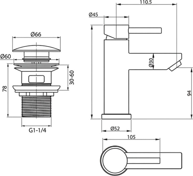 Miscelatore Lavabo Acciaio Inox 304 con Piletta Click Clack in Ottone 1”1/4 – Cartuccia Ø35 mm - 2