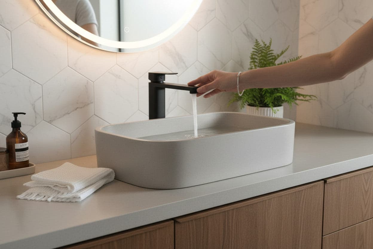 Miscelatore Lavabo Alto Design Minimal Nero Opaco con Piletta Click Clack in Ottone 1”1/4 – Cartuccia Ø35 mm - 2