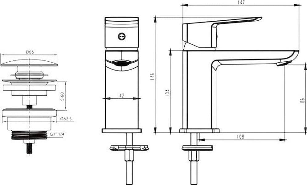 Miscelatore Lavabo Design Minimal Nero Opaco con Piletta Click Clack in Ottone 1”1/4 – Cartuccia Ø35 mm - 3