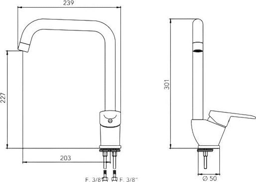 Miscelatore Lavello Cucina Canna Squadrata – Cartuccia Ø40 – Finitura Ramata - 2