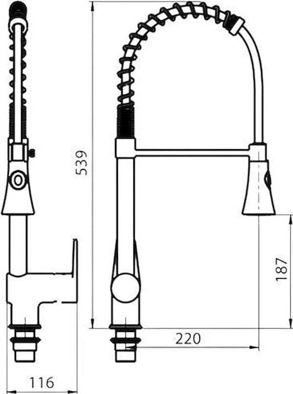 Miscelatore Lavello Cucina con Molla e Doccetta Estraibile – 2 Getti Girevole – Cartuccia Ø40 mm - 2