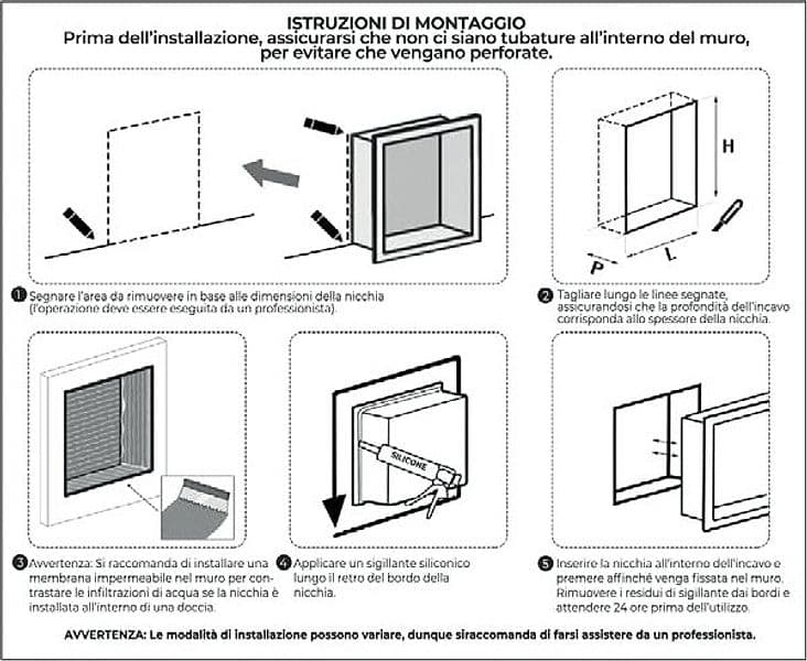 Nicchia da Incasso per Doccia in Acciaio Inox AISI 304 30x300x80 mm - 3