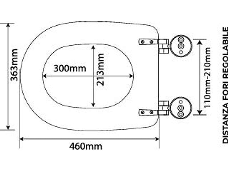Sedile WC in MDF Bianco con Cerniere Regolabili in Metallo – Interasse 110–210 mm - 3