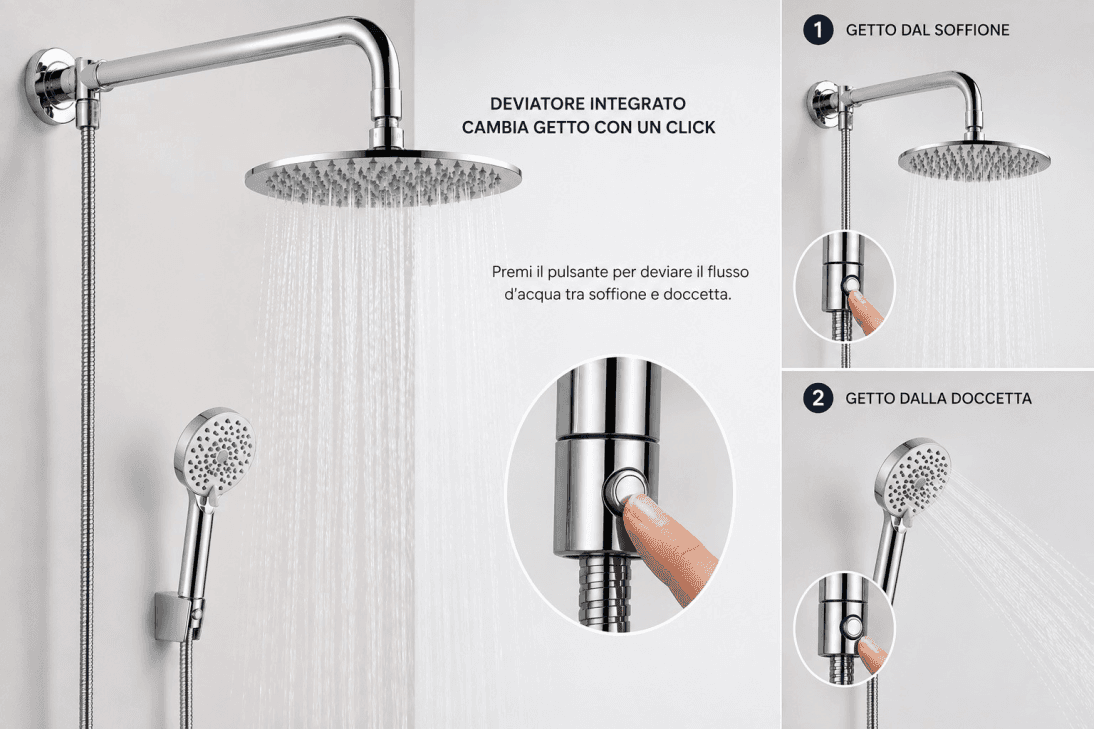 KIT DOCCIA CON SOFFIONE TONDO Ø20 CM E BRACCIO TONDO 25 CM - 2
