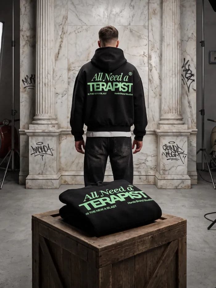 Felpa Nera Terapist Oversize 330g Made in Italy | Horda - 4