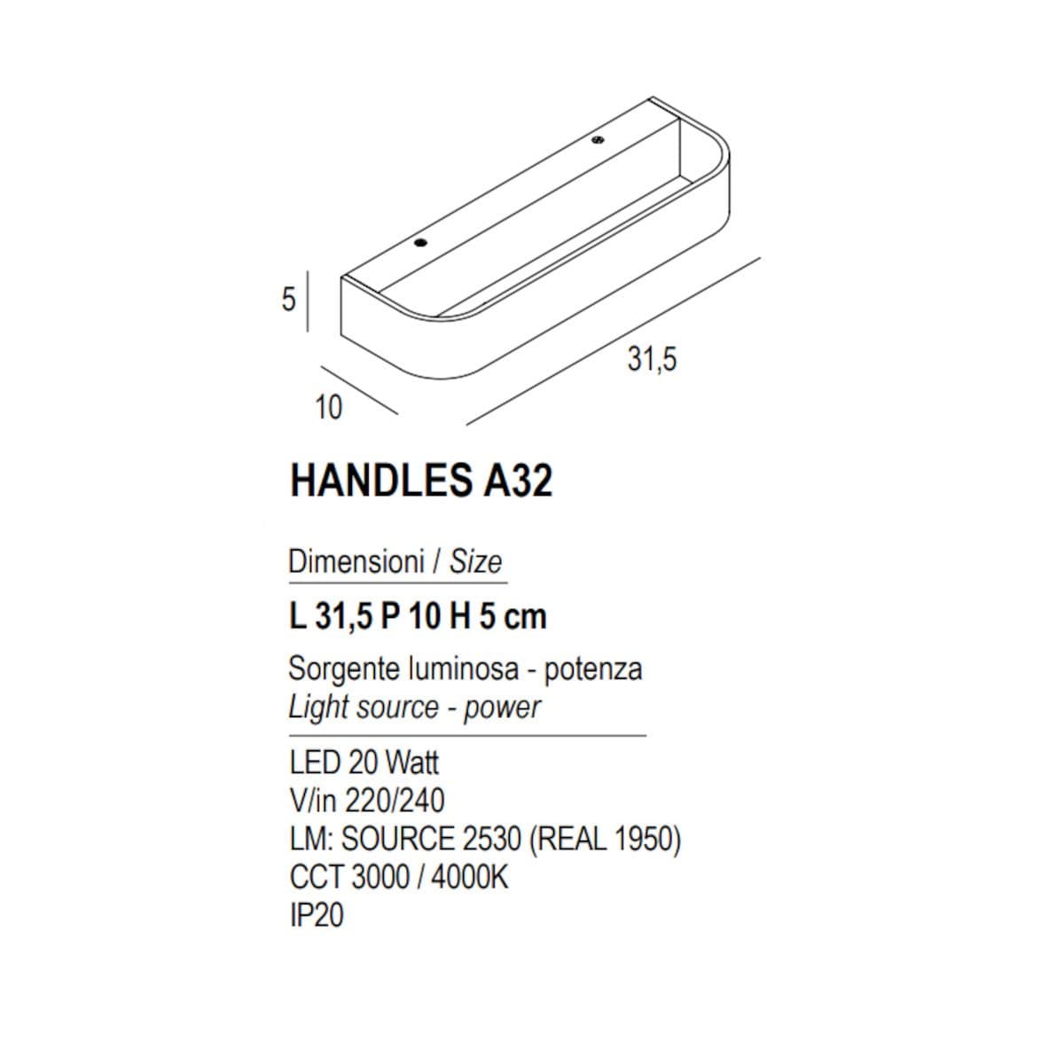 Applique moderno Promoluce HANDLES A32 WS LED CCT metallo monemissione - 3