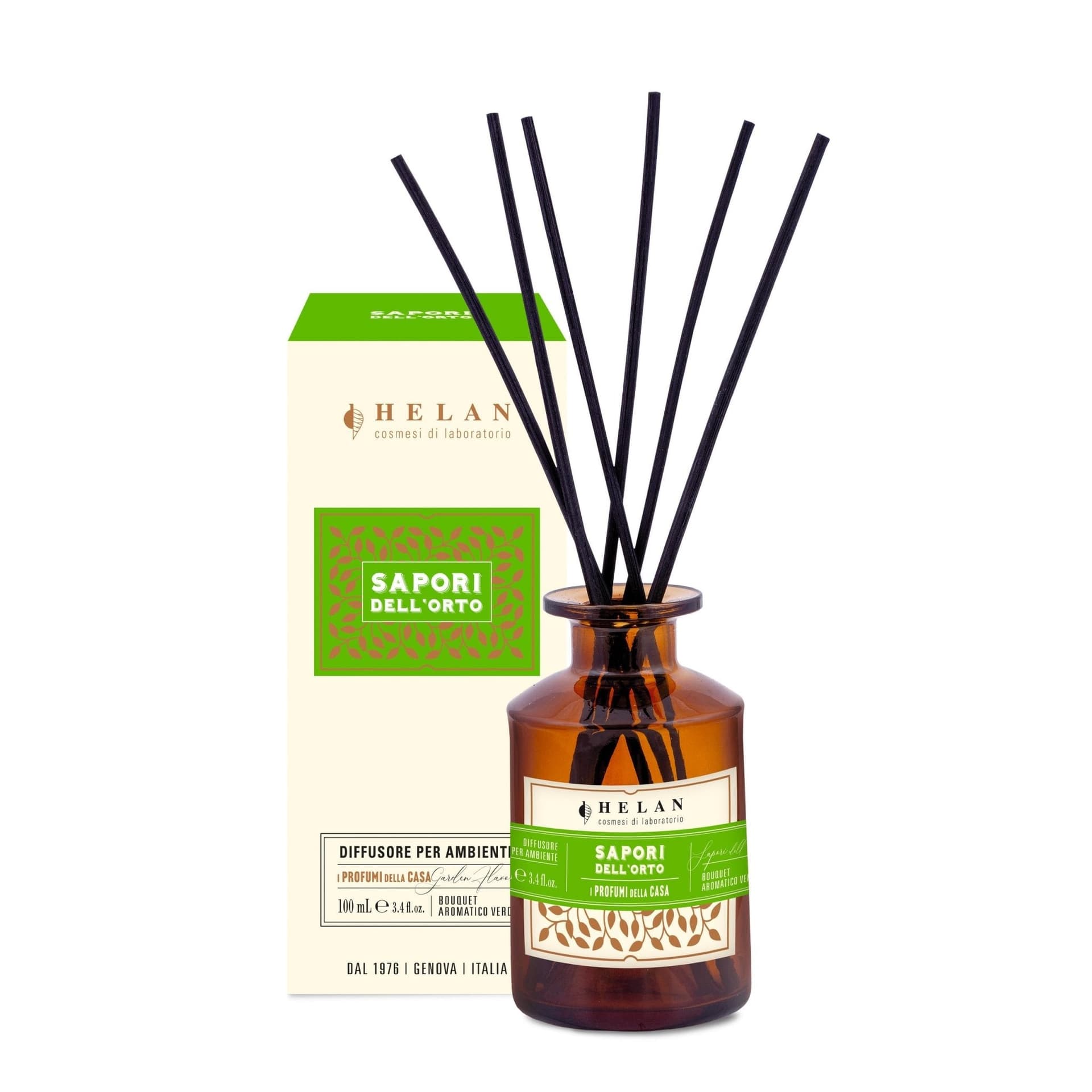 Helan Sapori dell'Orto - Profumatore per Ambienti, Profumo Ambiente con Bastoncini per Diffusori dalle Note Aromatiche e Verdi - Idee Regalo Deodorante e Profumatori Ambiente, 100 ml - Made in Italy