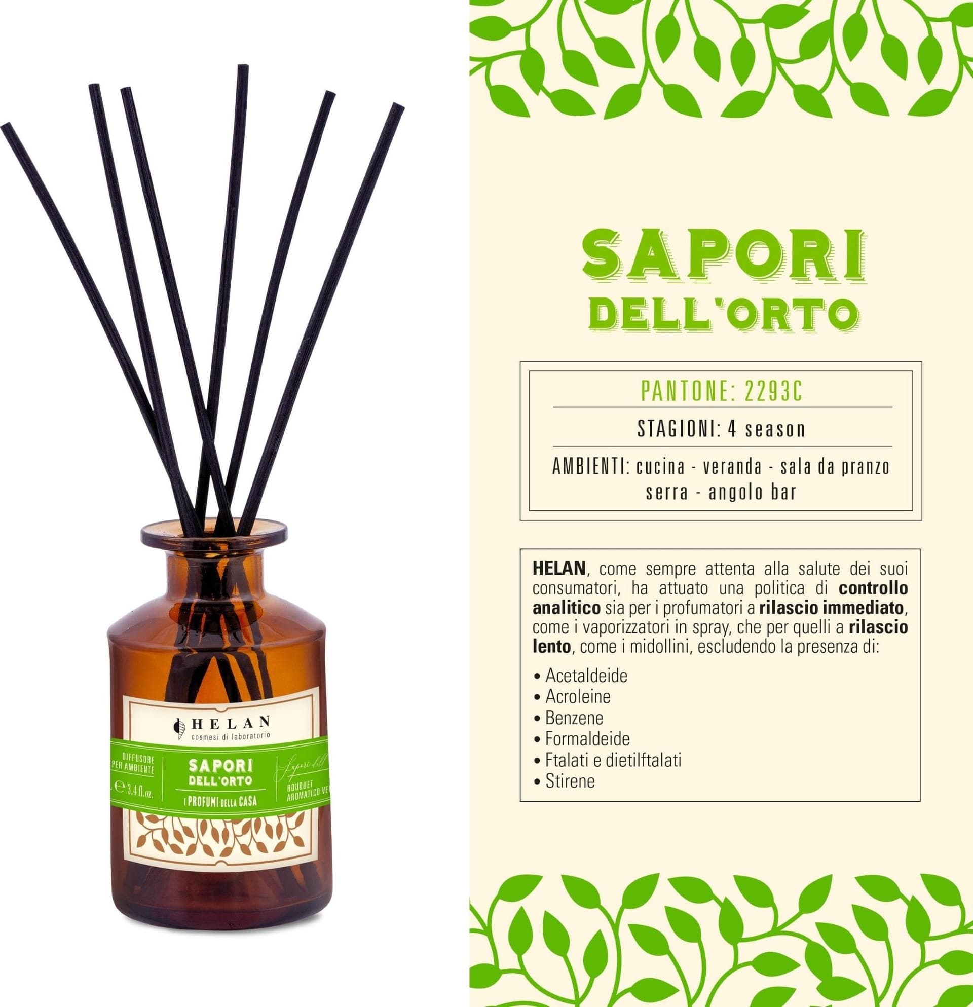 Helan Sapori dell'Orto - Profumatore per Ambienti, Profumo Ambiente con Bastoncini per Diffusori dalle Note Aromatiche e Verdi - Idee Regalo Deodorante e Profumatori Ambiente, 100 ml - Made in Italy - 3