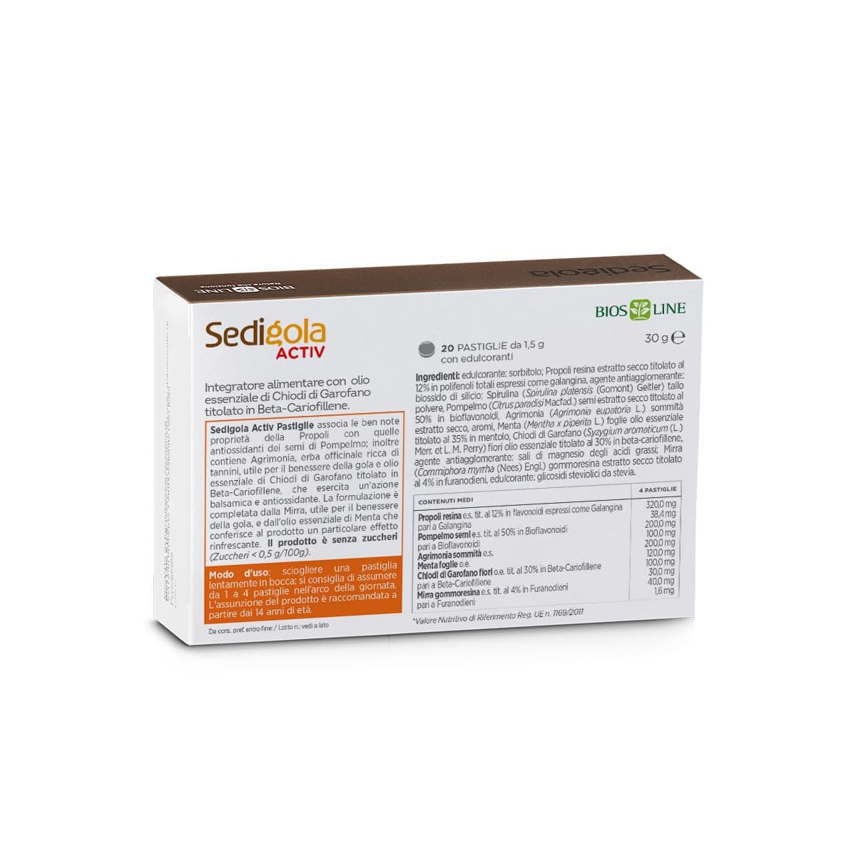 BIOS LINE Sedigola Activ 20 Pastiglie Gusto Menta Fredda, Integratore Alimentare per il Benessere della Gola, con Propoli e Oli Essenziali, Senza Zuccheri - 2