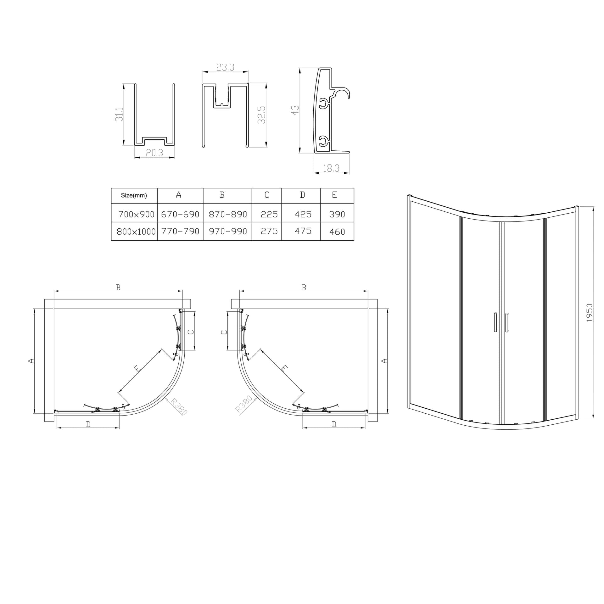 Box doccia 100x80 semicircolare con porta scorrevole 6mm ATENA - 3