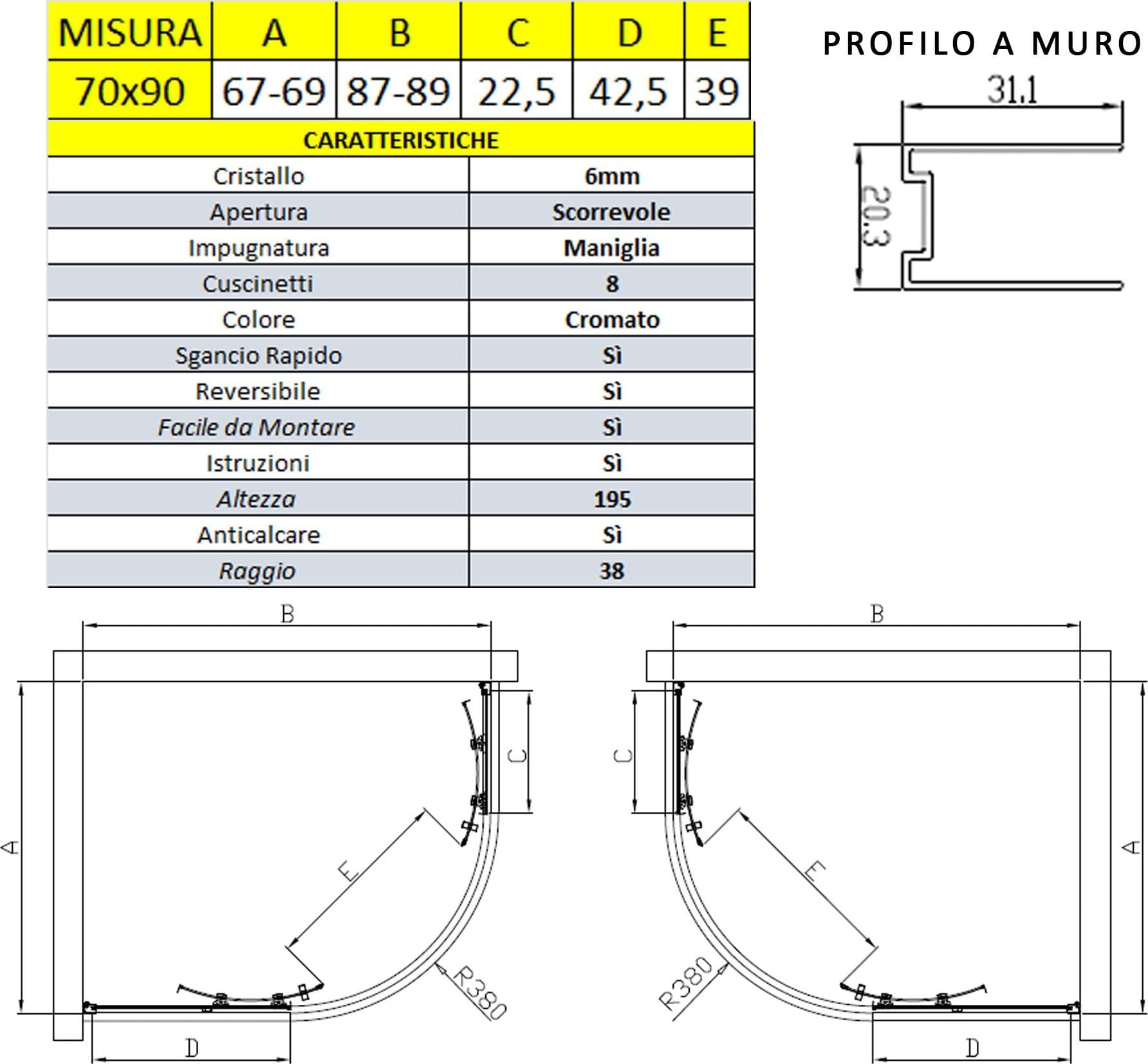 Box doccia 100x80 semicircolare con porta scorrevole 6mm ATENA - 6