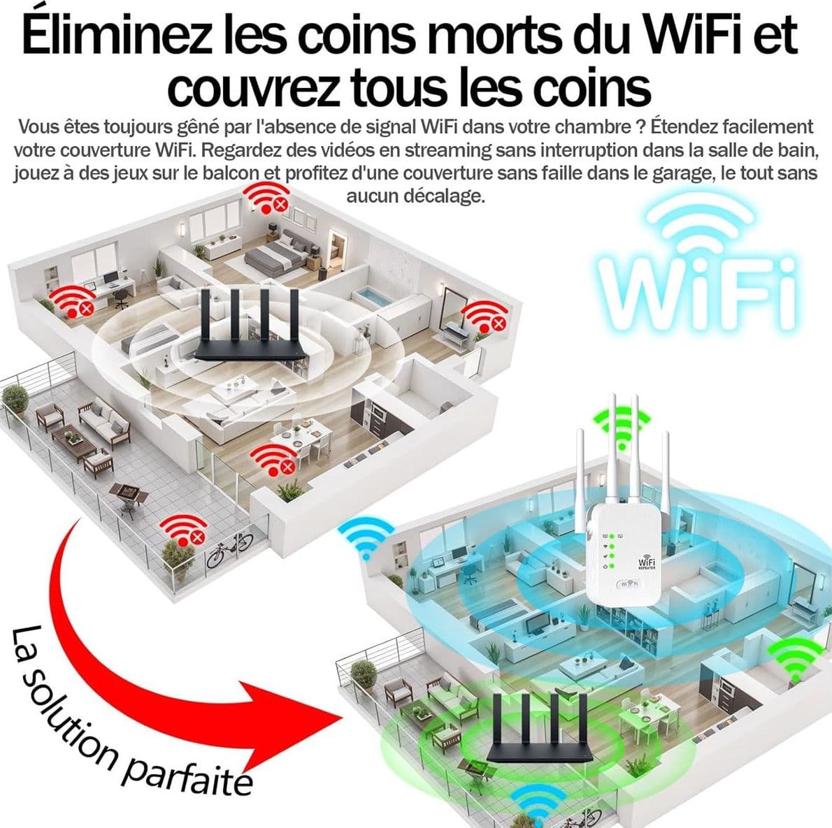 Kit 4 Ripetitori Wi-Fi 300 Mbps Universali con 4 Antenne Esterne Modalità Range Extender Access Point e Router Presa a Muro per Grandi Ambienti B&B Uffici - 2