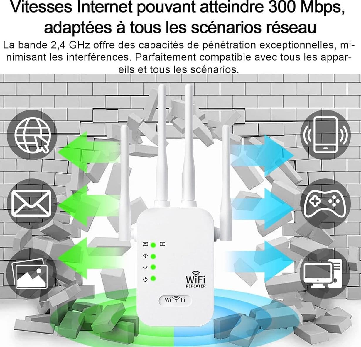 Kit 4 Ripetitori Wi-Fi 300 Mbps Universali con 4 Antenne Esterne Modalità Range Extender Access Point e Router Presa a Muro per Grandi Ambienti B&B Uffici - 3