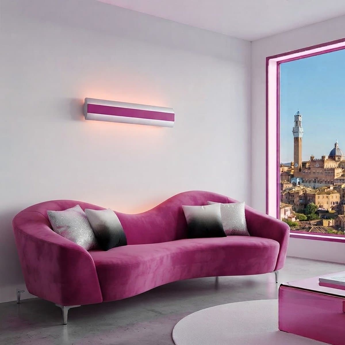 Applique moderna Promoluce DOUP A106 MA LED CCT 3717LM metallo magenta e metacrilato biemissione - 3