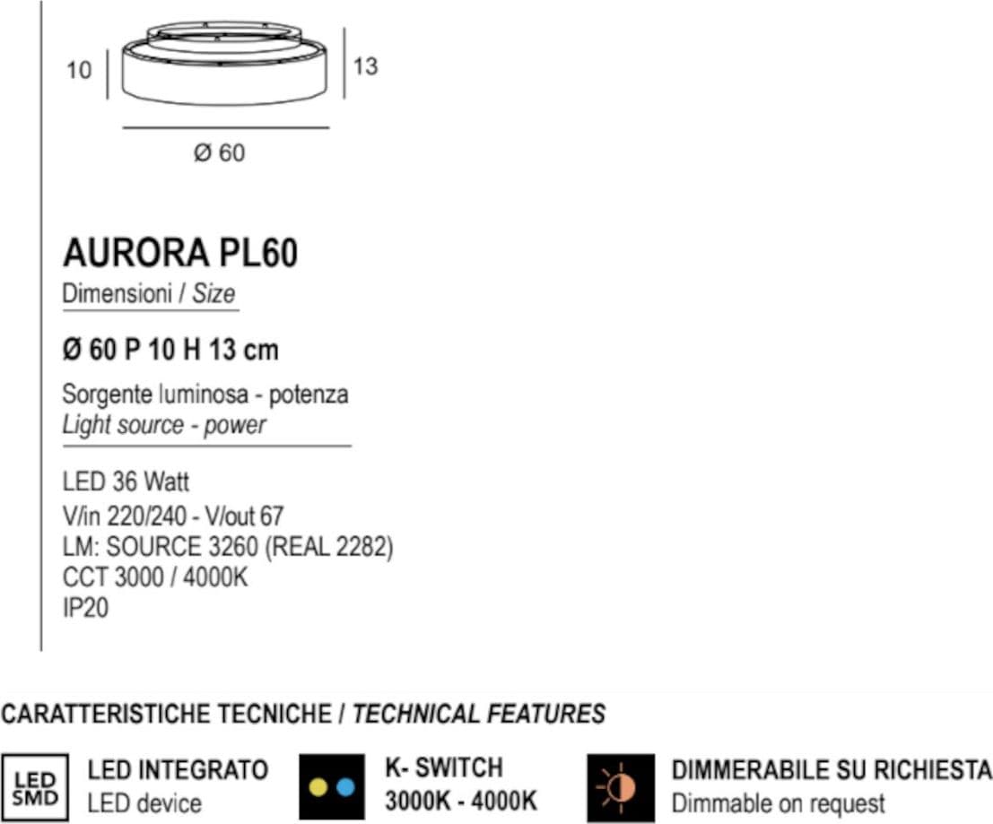 Plafoniera moderna Promoluce AURORA PL60 LED CCT metallo metacrilato - 22