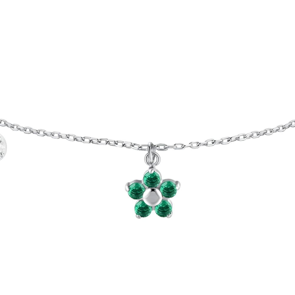 LUCA BARRA  - BRACCIALE DONNA IN ACCIAIO CON PENDENTE FIORE E PETALI ZIRCONE VERDE - 2