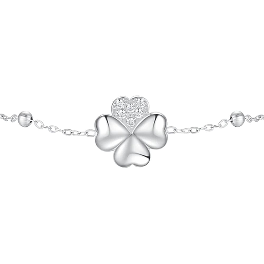 LUCA BARRA  -BRACCIALE DONNA IN ACCIAIO CON QUADRIFOGLIO E PUNTI LUCE DI ZIRCONE BIANCO - 2