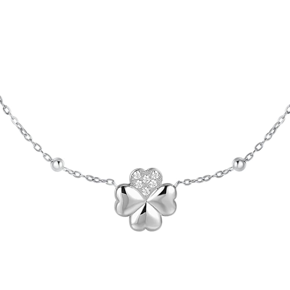 LUCA BARRA  -  COLLANA DONNA IN ACCIAIO CON QUADRIFOGLIO E PUNTI LUCE IN ZIRCONE BIANCO - 2
