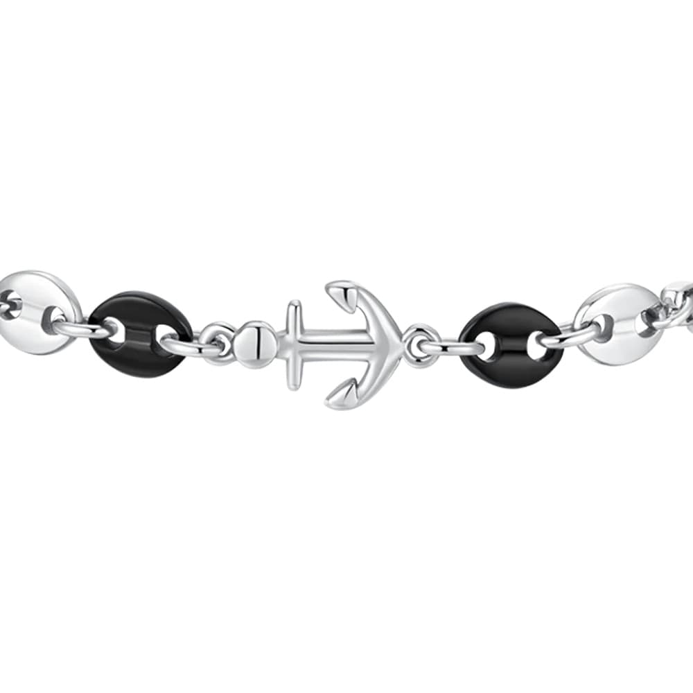 LUCA BARRA  -  BRACCIALE UOMO IN ACCIAIO CON ANCORA ED ELEMENTI IN ACCIAIO IP NERO - 2