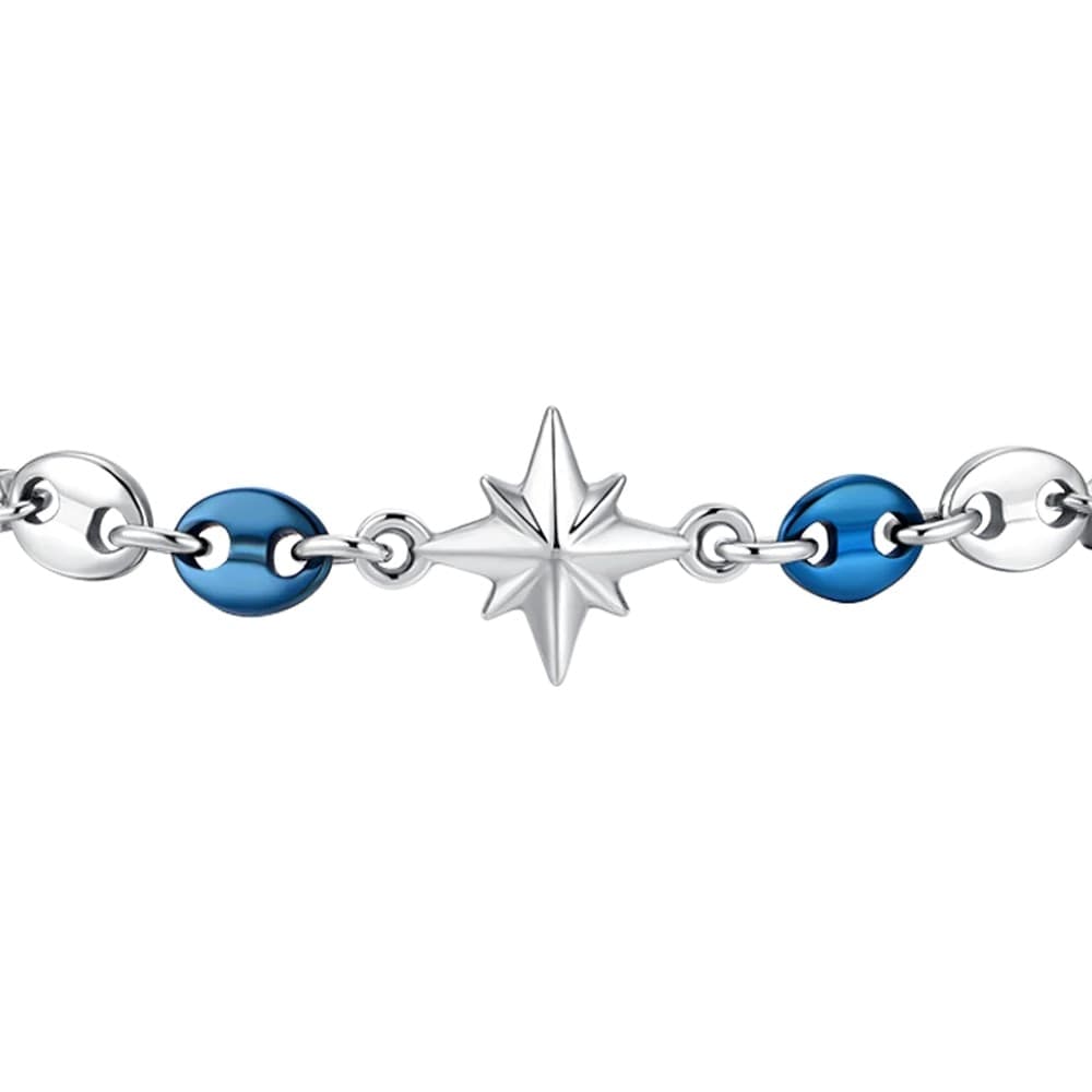 LUCA BARRA  -  BRACCIALE UOMO IN ACCIAIO CON ROSA DEI VENTI ED ELEMENTI IN ACCIAIO IP BLU - 2