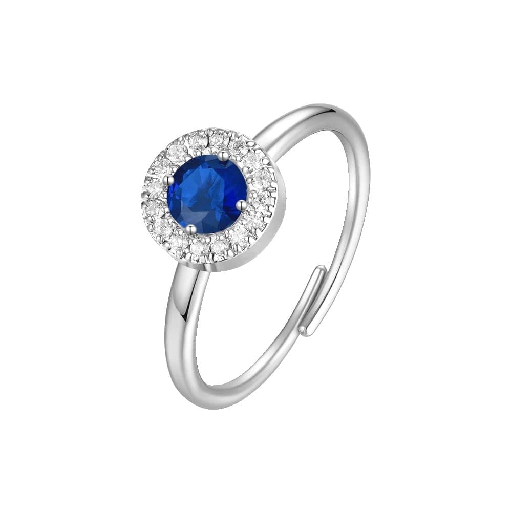 LUCA BARRA  -  ANELLO DONNA IN ACCIAIO CON ELEMENTO CON ZIRCONI BLU E BIANCHI