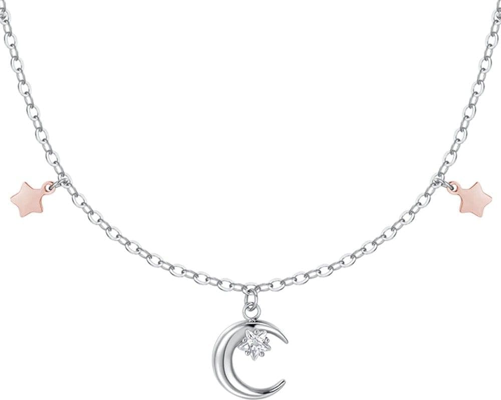 LUCA BARRA  - COLLANA DONNA IN ACCIAIO, LUNA CON ZIRCONE BIANCO E STELLE - 2