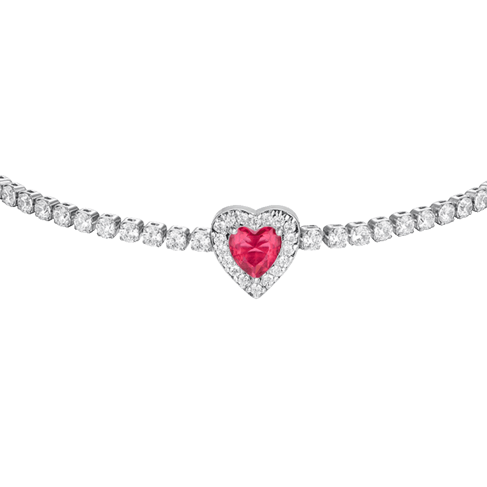 LUCA BARRA  -  BRACCIALE TENNIS DONNA IN ACCIAIO CON CUORE CON ZIRCONI ROSSI E BIANCHI - 2