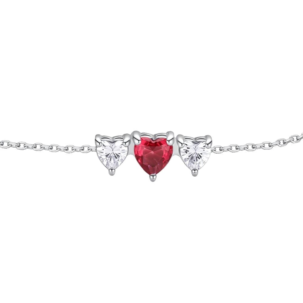 LUCA BARRA  -  BRACCIALE DONNA IN ACCIAIO CON CUORI CON ZIRCONI BIANCHI E ROSSI - 2