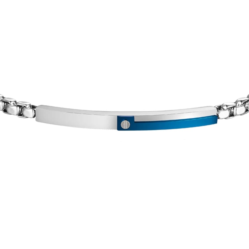 Luca Barra -  BRACCIALE UOMO IN ACCIAIO, PIASTRA CON ELEMENTO IP BLU - 2