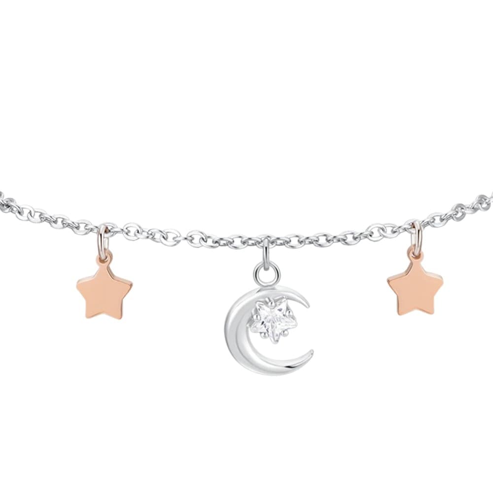 LUCA BARRA  -  BRACCIALE DONNA IN ACCIAIO, LUNA CON ZIRCONE BIANCO E STELLE IP ROSE - 2