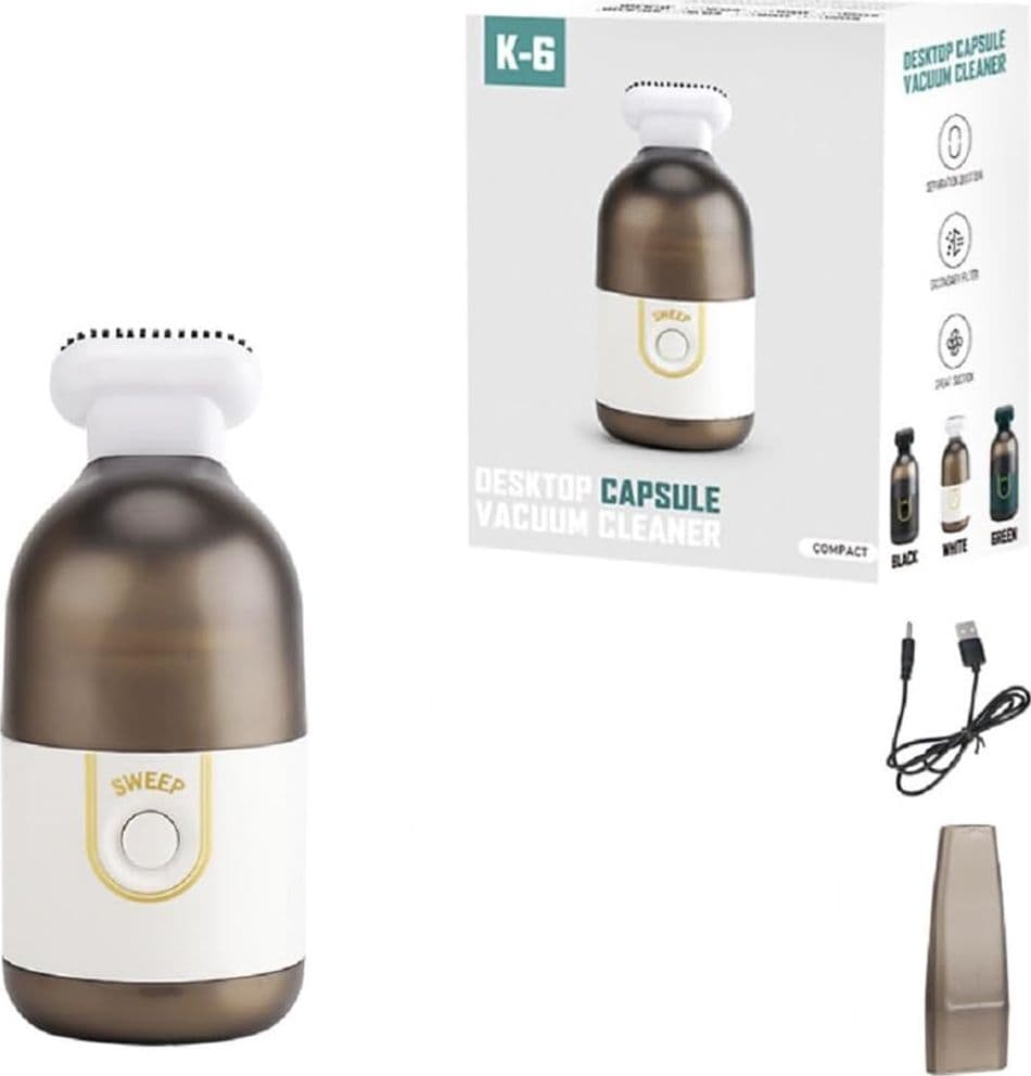 MINI ASPIRAPOLVERE DA SCRIVANIA PORTATILE SENZA FILI RICARICABILE PER PULIZIA BRICIOLE K-6 - 4