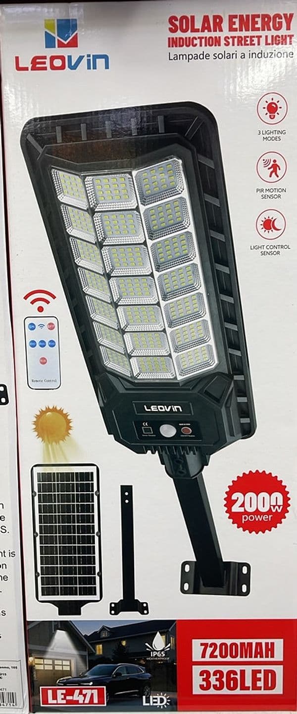 LAMPIONE SOLARE CREPUSCOLARE 2000W 336LED 7200MAH SENSORE MOVIMENTO IP65 TELECOMANDO LE-471 - 2