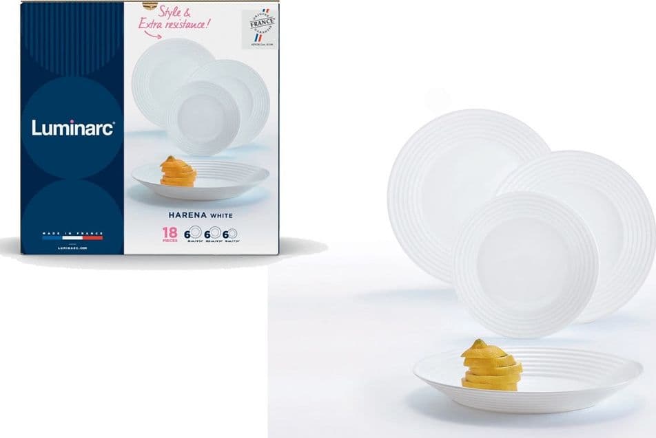 SET SERVIZIO DI PIATTI DA TAVOLA BIANCO 18 PZ IN VETRO OPALINO DESIGN MODERNO CON CERCHI - 2