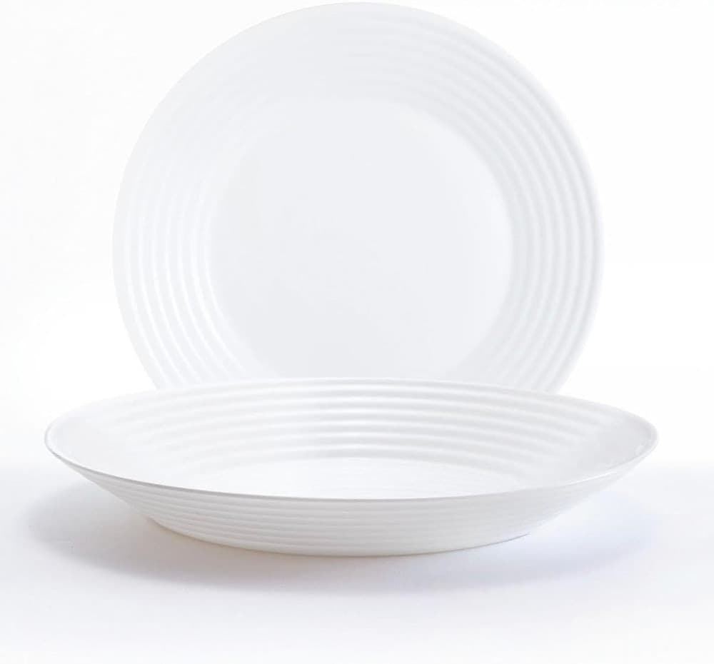 SET SERVIZIO DI PIATTI DA TAVOLA BIANCO 18 PZ IN VETRO OPALINO DESIGN MODERNO CON CERCHI - 3