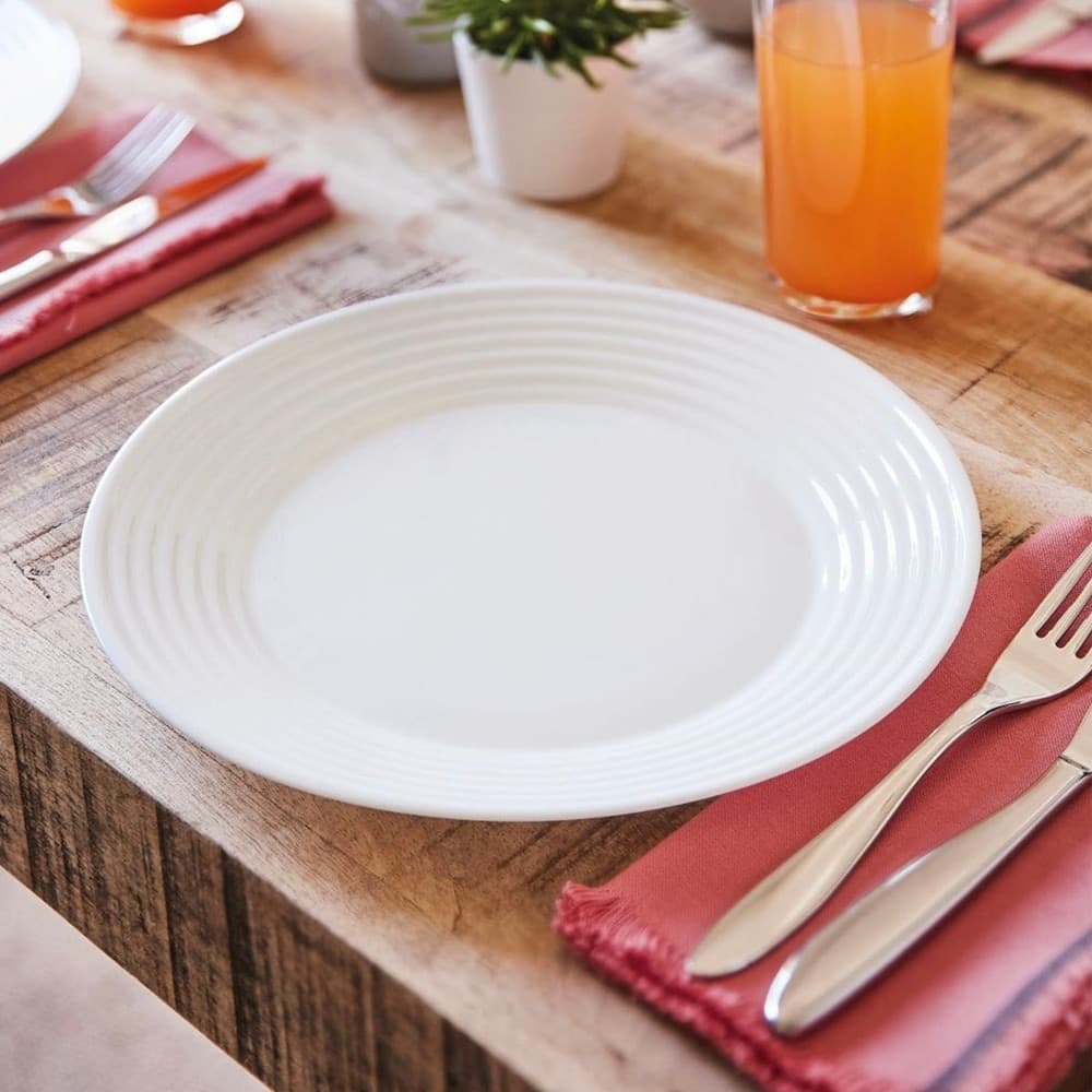 SET SERVIZIO DI PIATTI DA TAVOLA BIANCO 18 PZ IN VETRO OPALINO DESIGN MODERNO CON CERCHI - 4