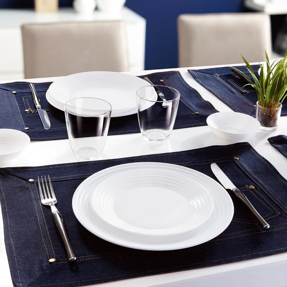 SET SERVIZIO DI PIATTI DA TAVOLA BIANCO 18 PZ IN VETRO OPALINO DESIGN MODERNO CON CERCHI - 5