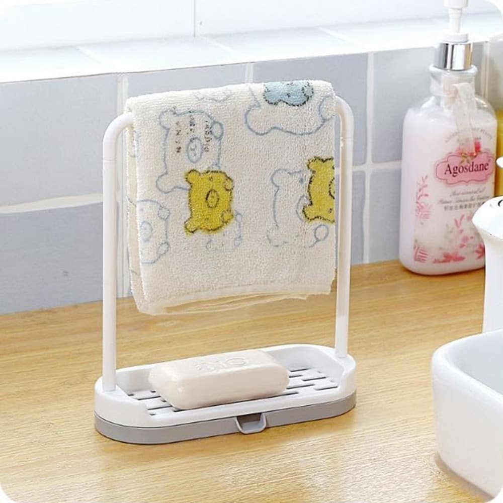 SET 3PZ PORTA SPUGNA SAPONE CUCINA PORTA ASCIUGAMANI LAVELLO ORGANIZER DRENAGGIO RAPIDO - 2