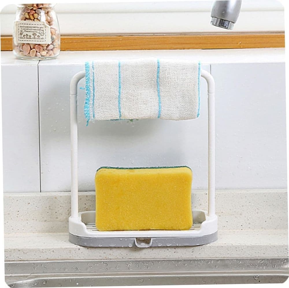 SET 3PZ PORTA SPUGNA SAPONE CUCINA PORTA ASCIUGAMANI LAVELLO ORGANIZER DRENAGGIO RAPIDO - 3