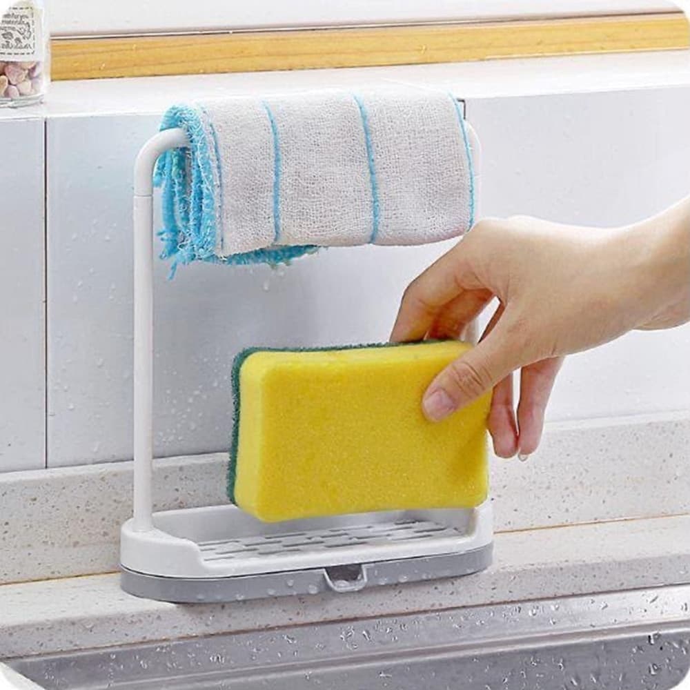 SET 3PZ PORTA SPUGNA SAPONE CUCINA PORTA ASCIUGAMANI LAVELLO ORGANIZER DRENAGGIO RAPIDO - 5