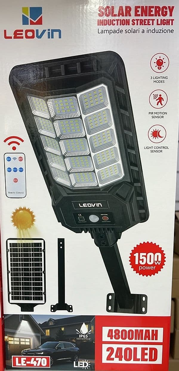 LAMPIONE SOLARE CREPUSCOLARE 1500W 240LED 4800MAH SENSORE MOVIMENTO IP65 TELECOMANDO LE-470 - 2