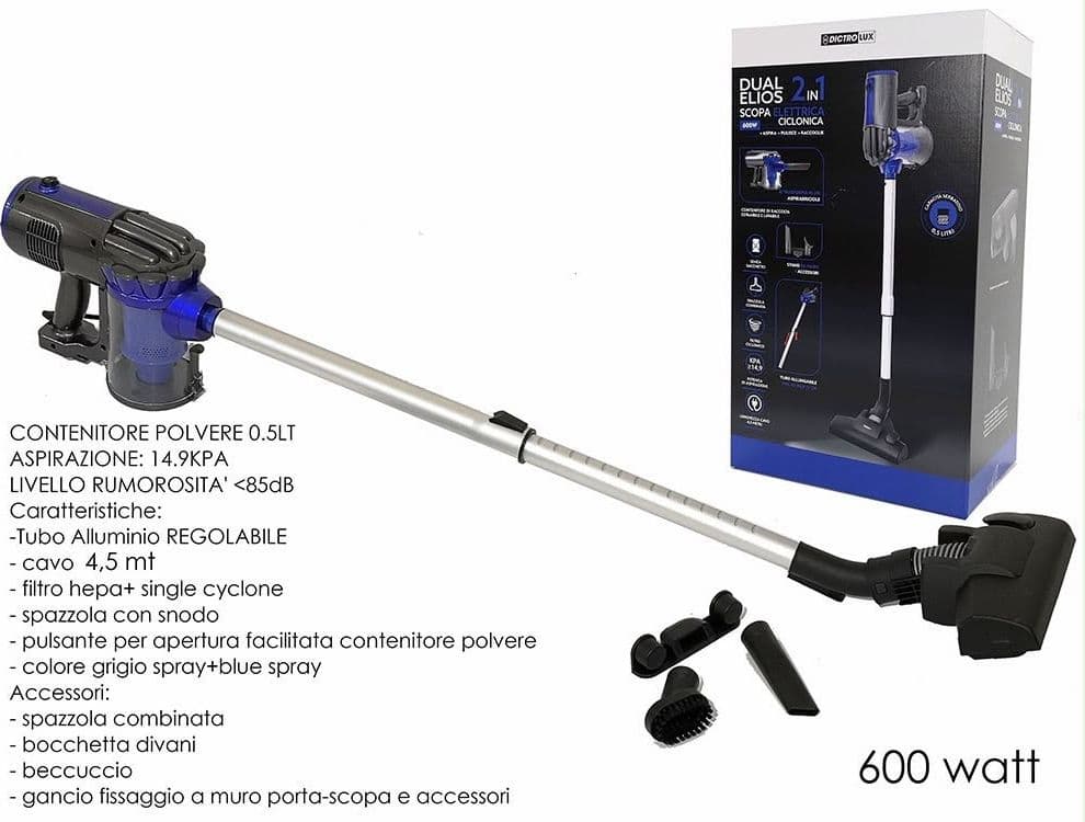 SCOPA ELETTRICA CICLONICA ASPIRABRICIOLE 2IN1 600 WATT ASPIRAPOLVERE CON CAVO ACCESSORI - 2