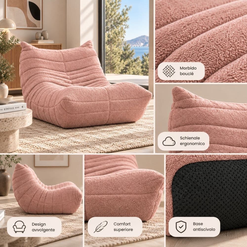 Poltrona Mask in Bouclé Rosa 103 cm - 6