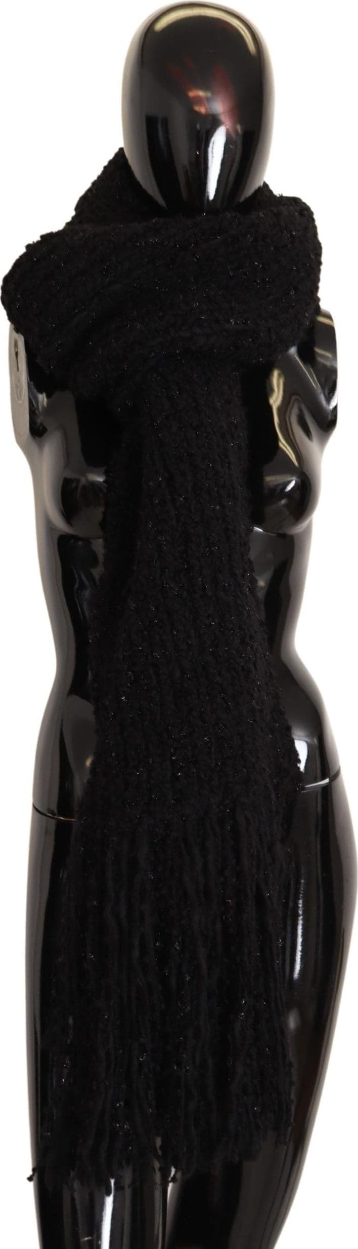 Dolce & Gabbana Black Virgin Wool Knitted Wrap Shawl Scarf - 2