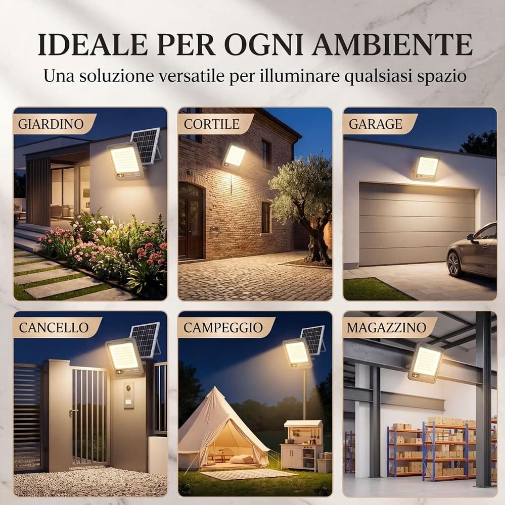FARO LED 1000W PANNELLO SOLARE 144LED SENSORE MOVIMENTO PIR TELECOMANDO 5400MAH IP66 LE-420 - 10