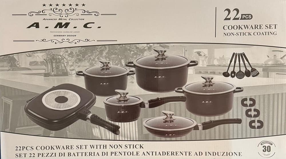 SET BATTERIA DI PENTOLE 22PZ ANTIADERENTI A INDUZIONE PADELLE COPERCHI UTENSILI DA CUCINA - 2
