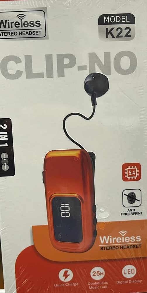 AURICOLARE WIRELESS BLUETOOTH 5.4 DESIGN A CLIP-ON CAVO RETRATTILE CON DISPLAY LED K22 - 2